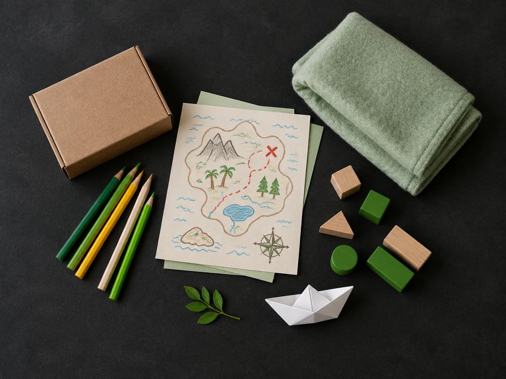 Papel, lápis, caixa, lençol e blocos para brincadeiras com materiais simples